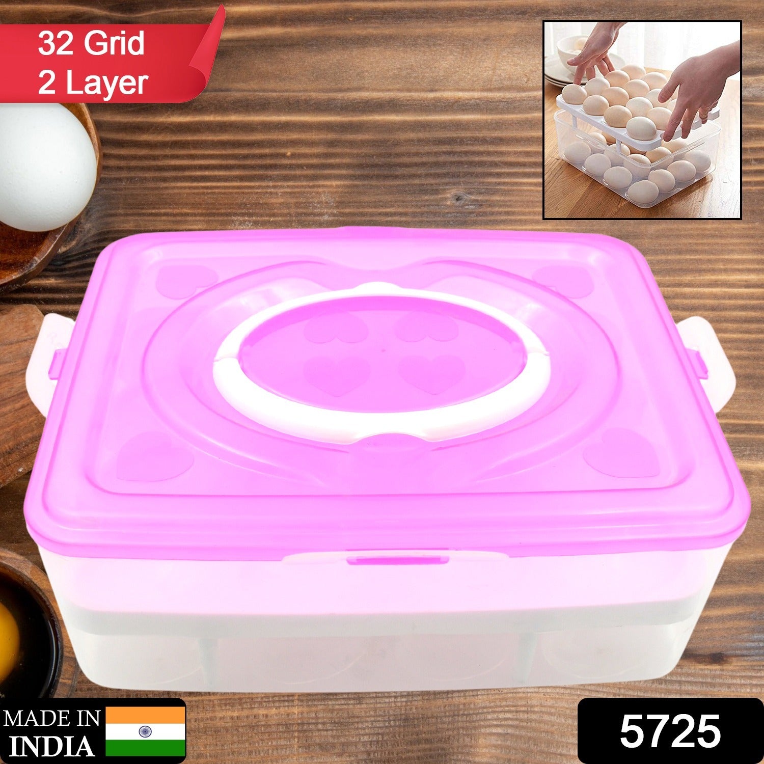 5725 2layer 32 Grid Egg Tray With Lid Egg Carrier Holder For Refrigerator Camping Food Storage Container With Handle (1 Pc ) 5725 2layer 32 Grid Egg Tray With Lid Egg Carrier Holder For Refrigerator Camping Food Storage Container With Handle (1 Pc )